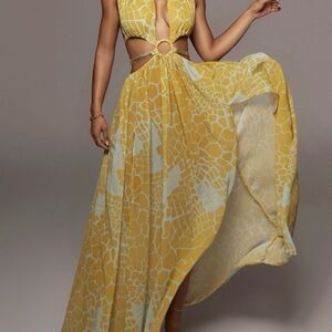 JLUXLABEL Yellow Print Cutout Maxi Dress 🌞✨